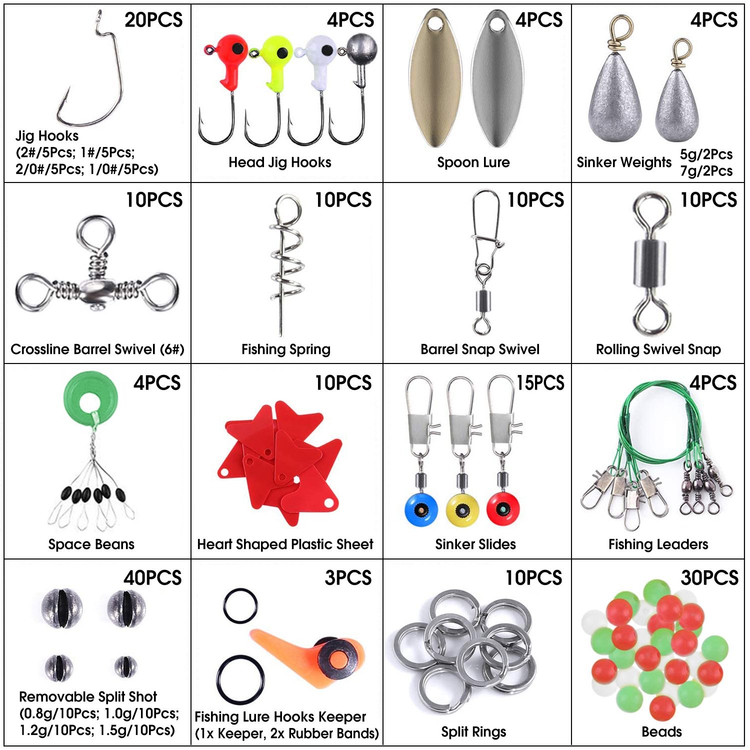 188Pcs Fishing Accessory Kit Portable Fishing Set Including Jig Hooks Sinker Weights Spoon Lure Removable Split Shot With Tackle Box For Fathers Day Gift - Image 7
