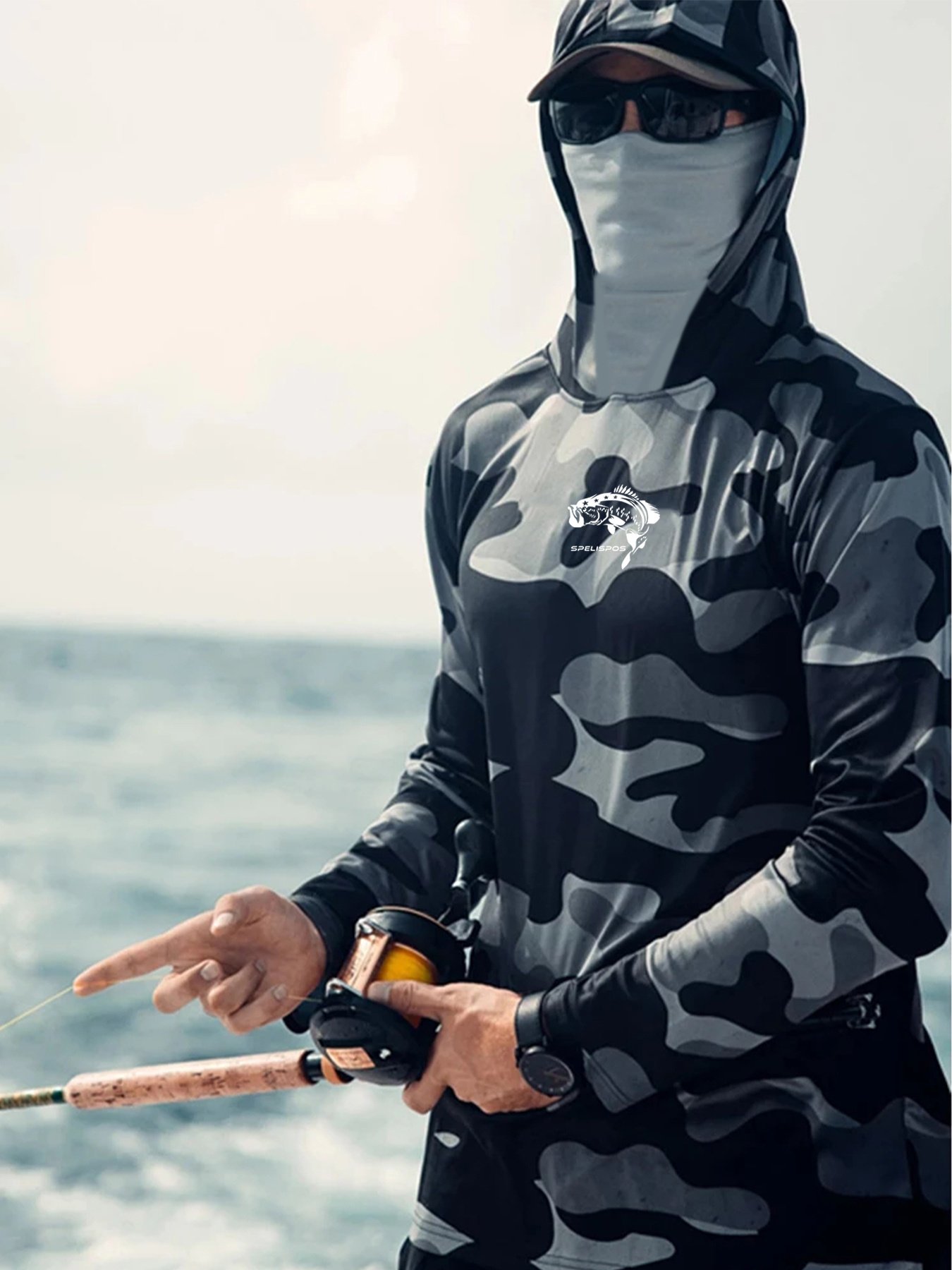 Fishing Hoodie Face Mask Neck Cover Sailing Shirt Summer Men Long Sleeve Sun Protection Hunting Jersey Camisa De Pesca Performance Fish Gear Beach Tops Wear Climbing Uniform - Image 4