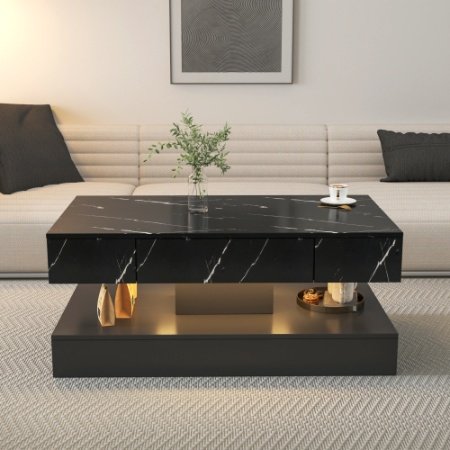 6.93IN High LED Coffee Table,Modern Coffee Table For Living Room,Living Room Tables,Large Living Room Furniture,LED Lights - Image 5