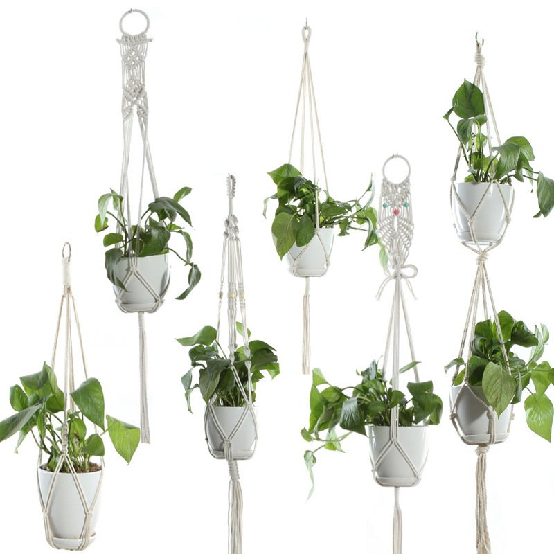 Flower Pot Net Bag Beige Cotton Rope Indoor Plant Hanger Hanging Basket Sling - Image 6