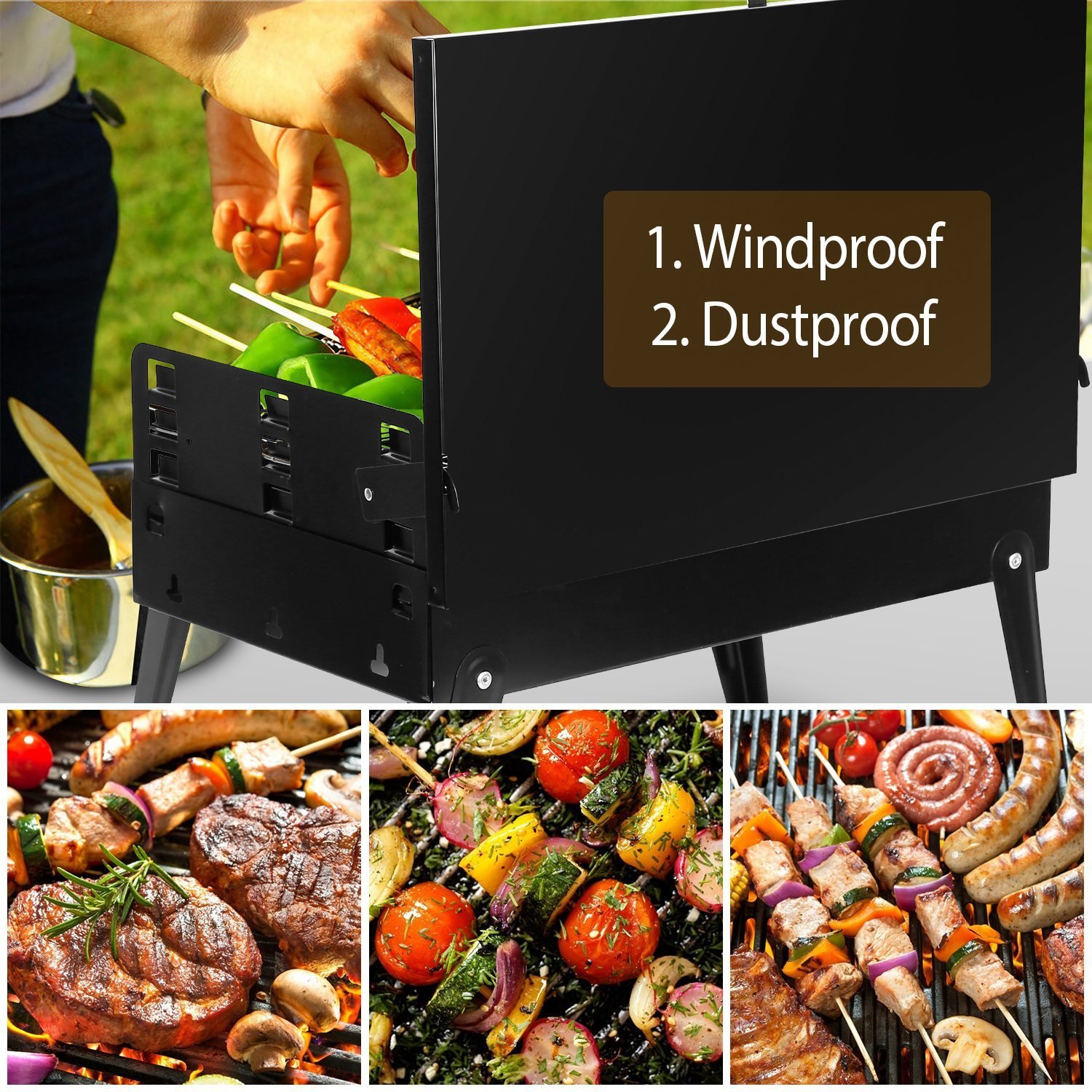 1Pc 16.7x10x17.7in Portable Charcoal Grill For Spring Summer Outdoor Activities Foldable BBQ Suitcase Grill Shelf For Outdoor Camping Picnics Garden Grilling Fedex Shipping - Image 4