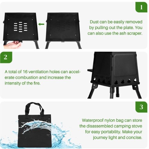 Wrought Iron Panel 27x27x34cm Black Detachable Piece Portable Camping Stove - Image 3