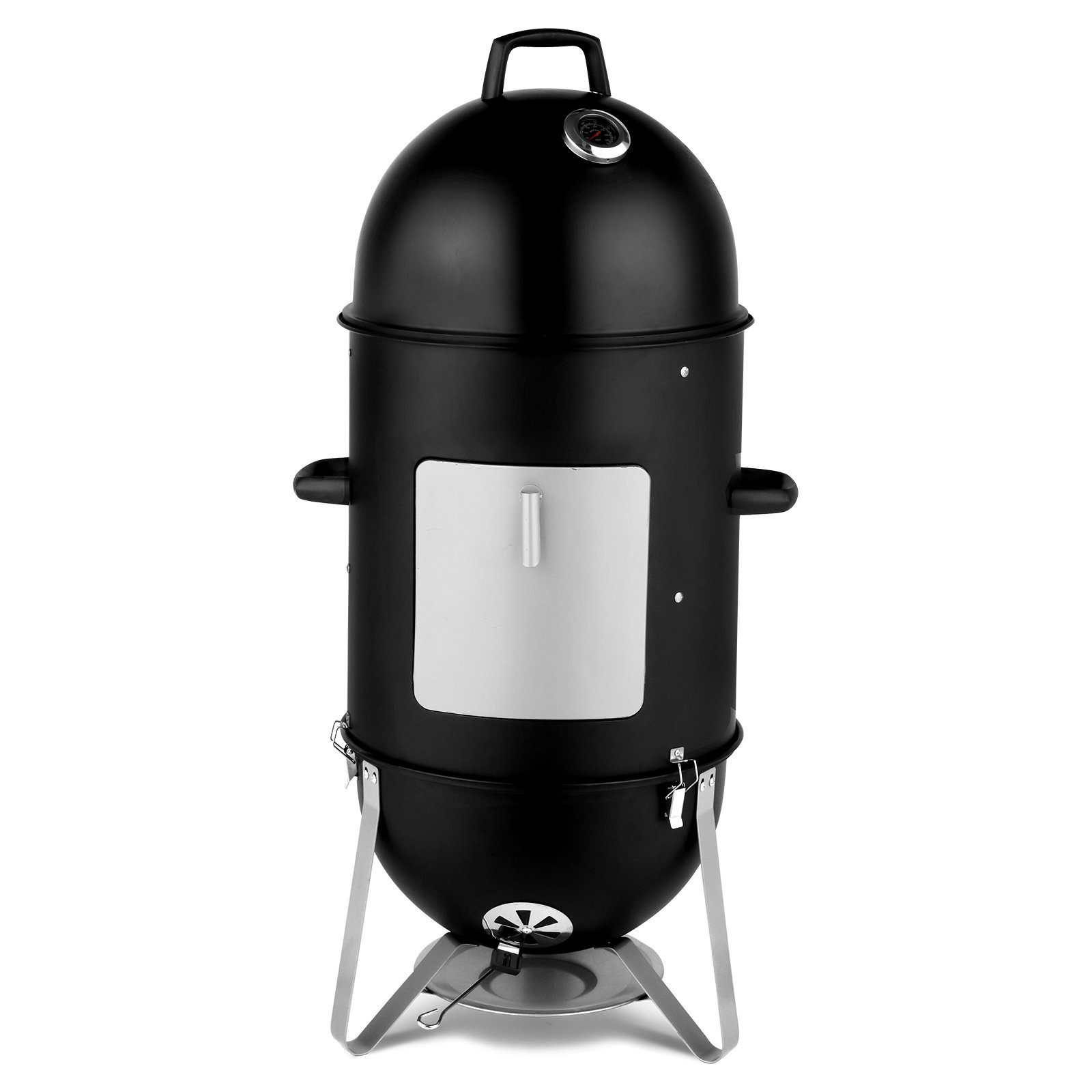 48x48x119cm Black 3-layer Oval Cylinder Smoker Iron Charcoal Grill - Image 5