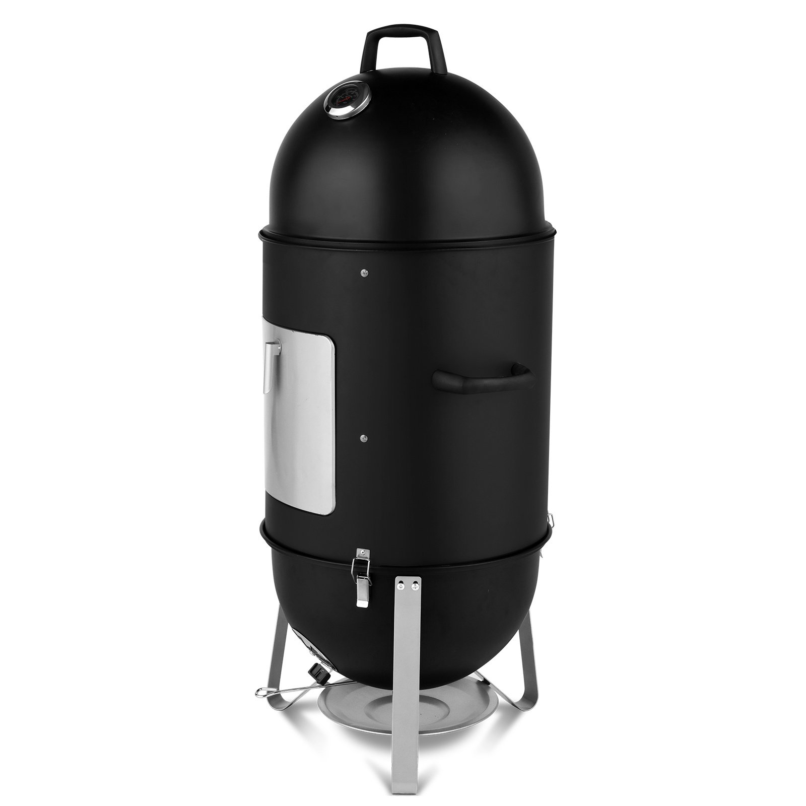 48x48x119cm Black 3-layer Oval Cylinder Smoker Iron Charcoal Grill - Image 6