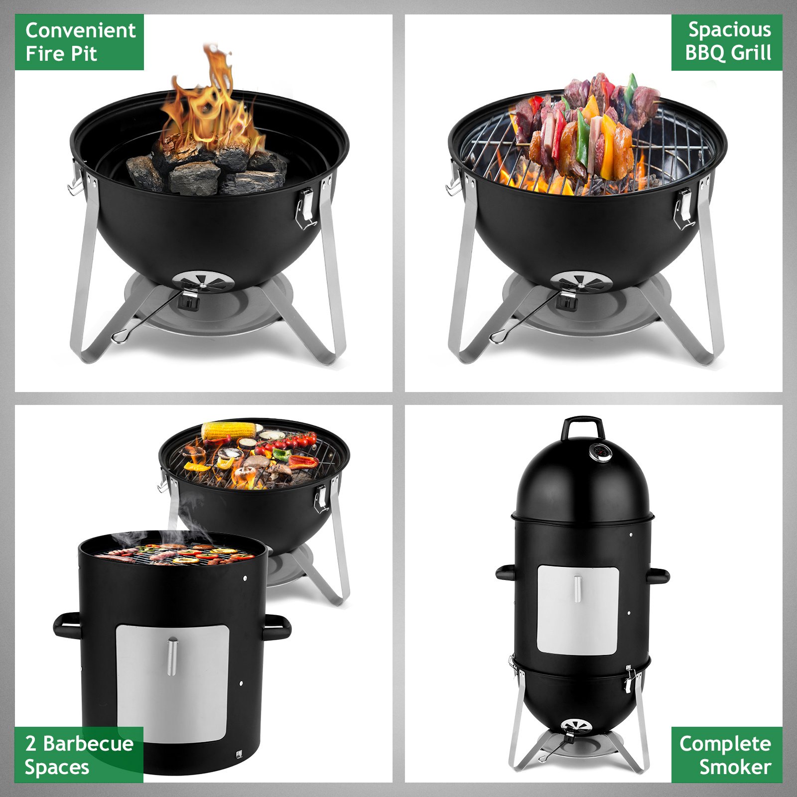 48x48x119cm Black 3-layer Oval Cylinder Smoker Iron Charcoal Grill - Image 9