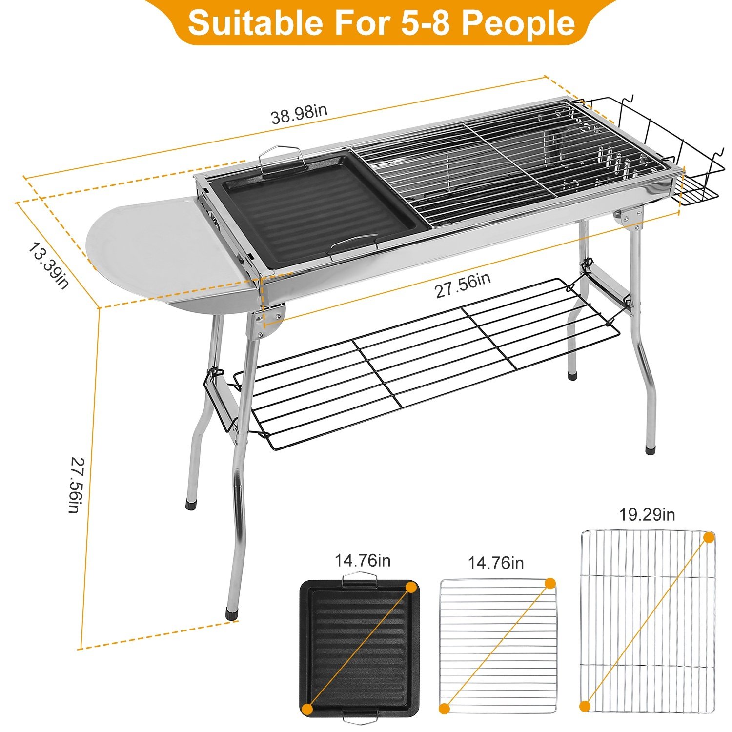 1Pc Foldable BBQ Grill For Outdoor Picnic Portable Charcoal Barbeque Grill Stainless Steel BBQ Grill For Picnic Camping Yard Cooking Fedex Shipping - Image 4