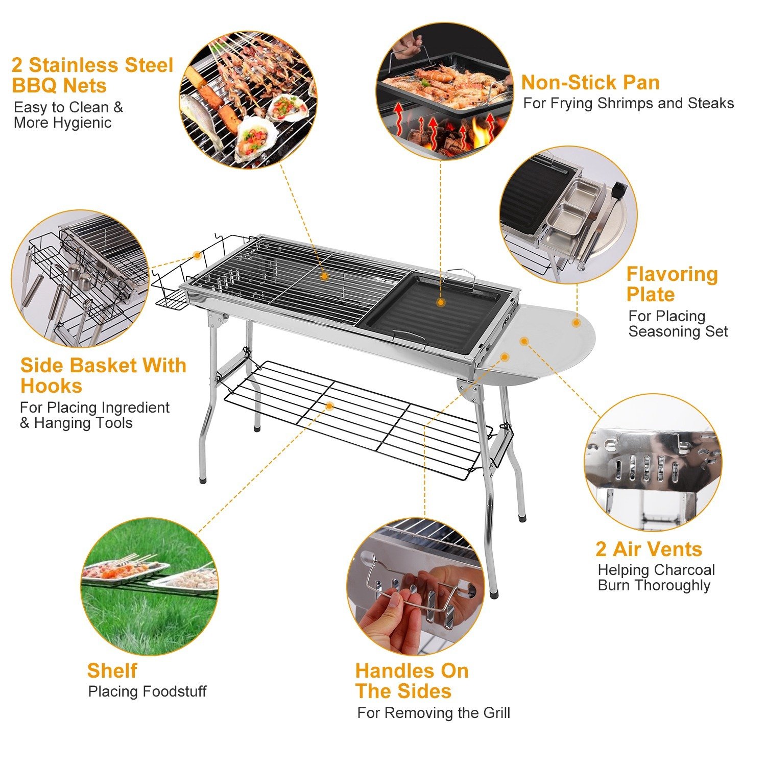 1Pc Foldable BBQ Grill For Outdoor Picnic Portable Charcoal Barbeque Grill Stainless Steel BBQ Grill For Picnic Camping Yard Cooking Fedex Shipping - Image 7