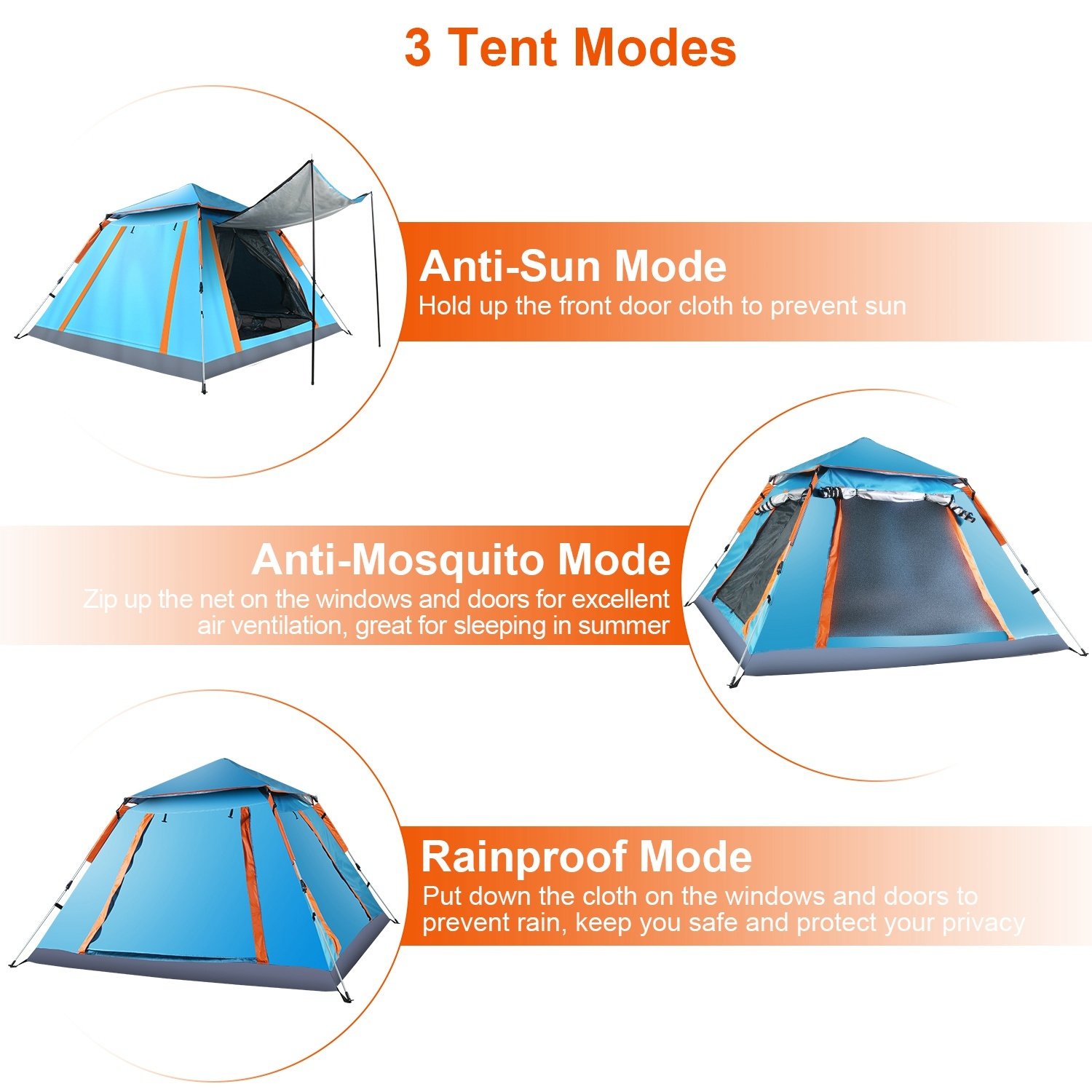 1Pc 4-5 Person Camping Tent With 2 Mosquito Nets Windows Carry Bag Waterproof 7.05x7.05x4.46ft For Hiking Climbing Adventure Fishing Fedex Shipping - Image 4
