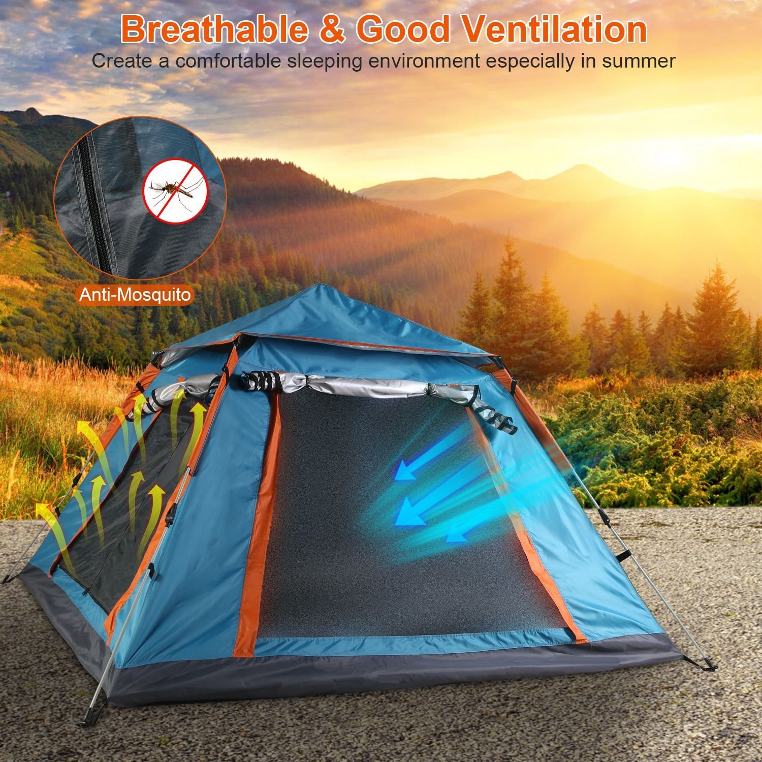 1Pc 4-5 Person Camping Tent With 2 Mosquito Nets Windows Carry Bag Waterproof 7.05x7.05x4.46ft For Hiking Climbing Adventure Fishing Fedex Shipping - Image 5