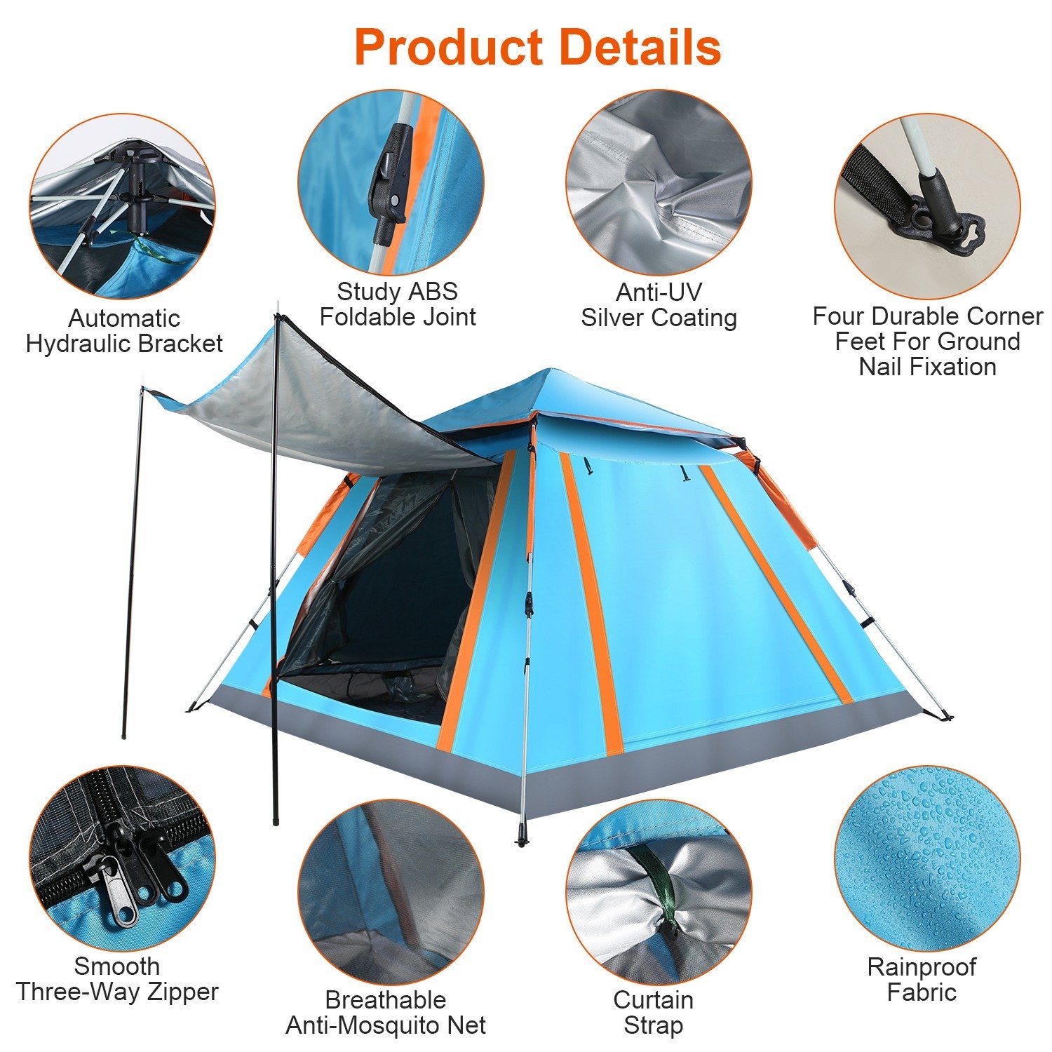 1Pc 4-5 Person Camping Tent With 2 Mosquito Nets Windows Carry Bag Waterproof 7.05x7.05x4.46ft For Hiking Climbing Adventure Fishing Fedex Shipping - Image 6
