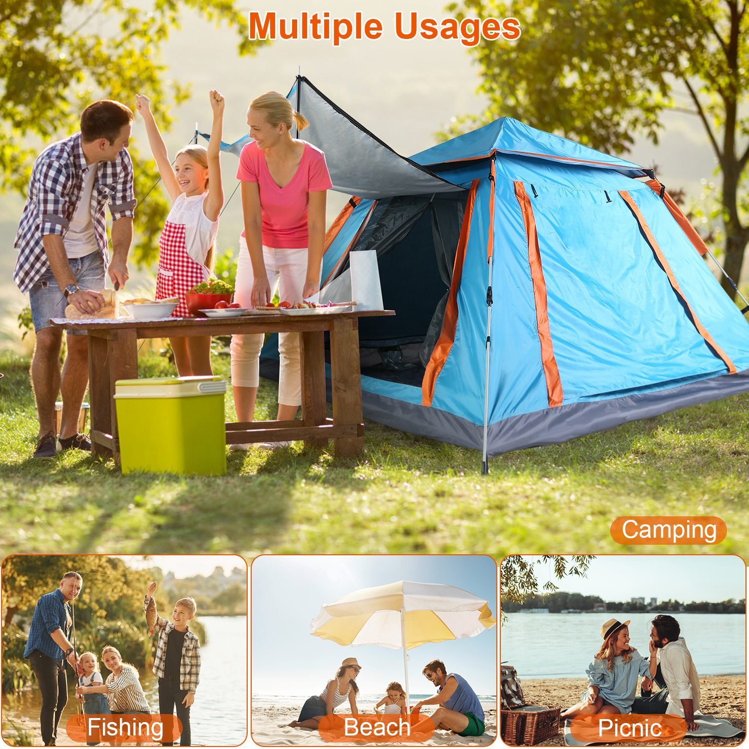 1Pc 4-5 Person Camping Tent With 2 Mosquito Nets Windows Carry Bag Waterproof 7.05x7.05x4.46ft For Hiking Climbing Adventure Fishing Fedex Shipping - Image 8