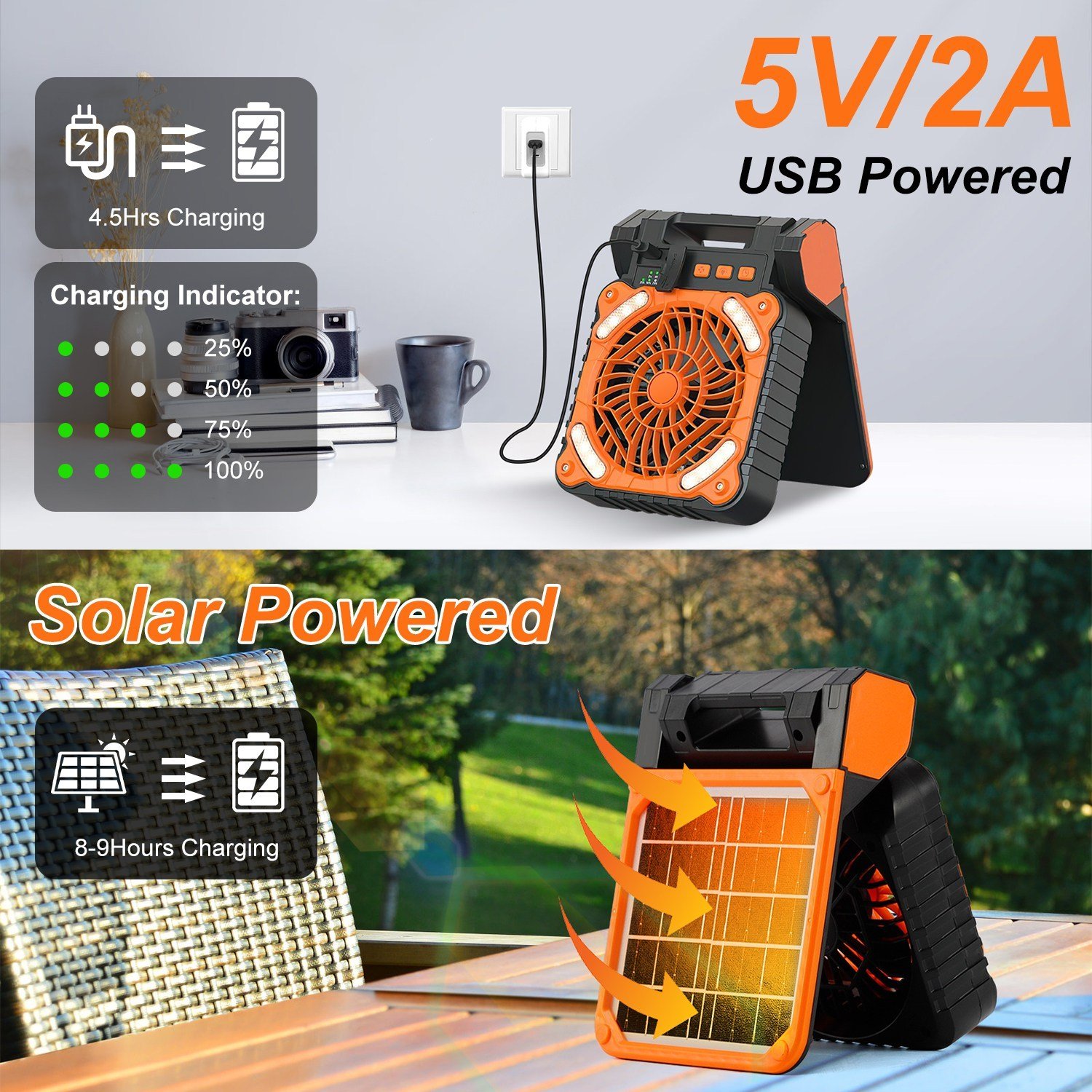 1Pc Solar Camping Fan With LED Lantern 5200mAh Rechargeable Battery Operated Portable Fan With Emergency Power Bank 4 Wind Speeds 3 Light Modes 3 Timers For Hiking Fishing Travel - Image 3