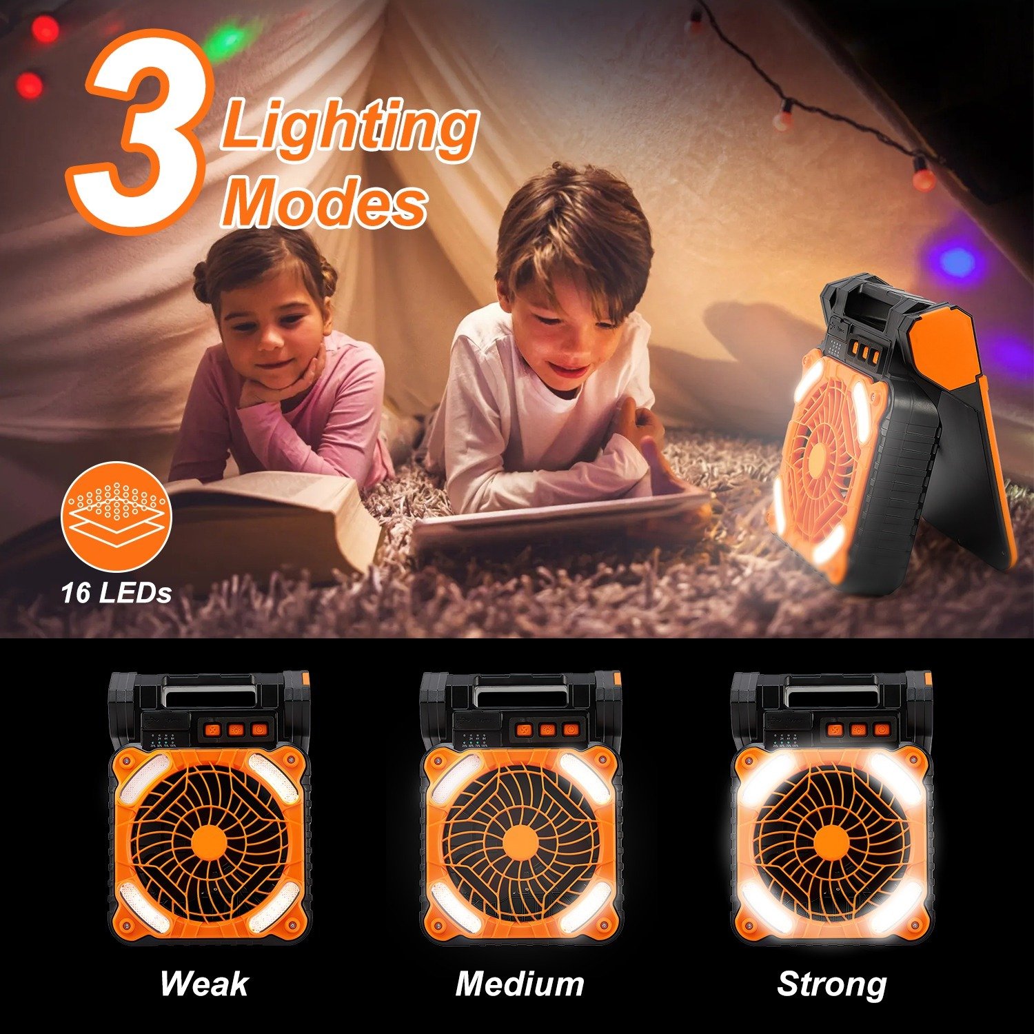 1Pc Solar Camping Fan With LED Lantern 5200mAh Rechargeable Battery Operated Portable Fan With Emergency Power Bank 4 Wind Speeds 3 Light Modes 3 Timers For Hiking Fishing Travel - Image 6