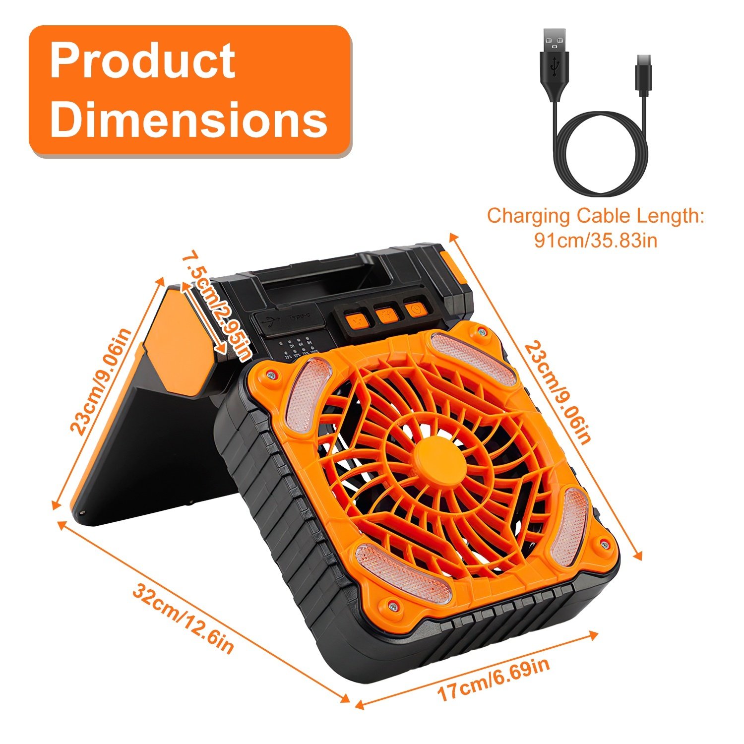 1Pc Solar Camping Fan With LED Lantern 5200mAh Rechargeable Battery Operated Portable Fan With Emergency Power Bank 4 Wind Speeds 3 Light Modes 3 Timers For Hiking Fishing Travel - Image 7