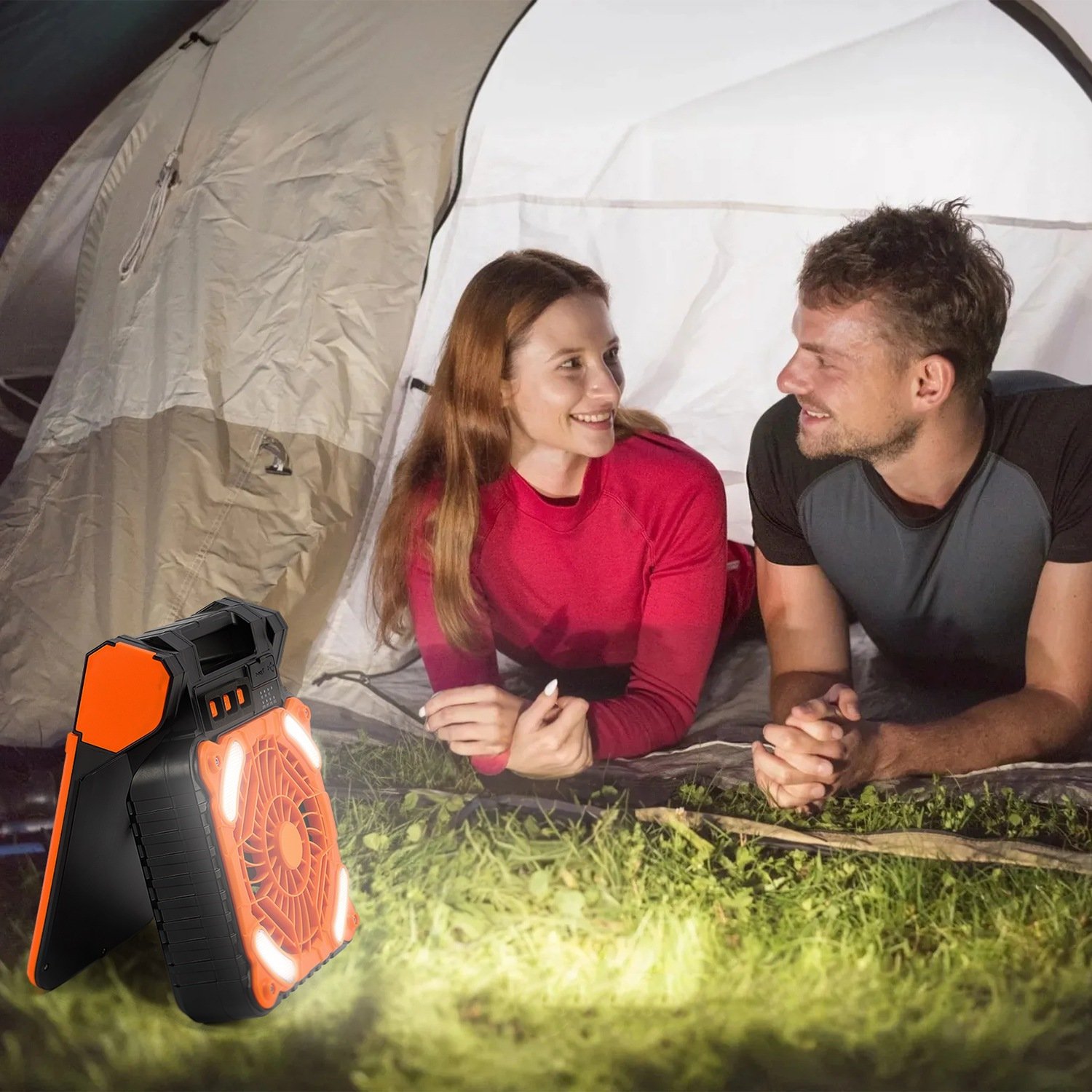 1Pc Solar Camping Fan With LED Lantern 5200mAh Rechargeable Battery Operated Portable Fan With Emergency Power Bank 4 Wind Speeds 3 Light Modes 3 Timers For Hiking Fishing Travel - Image 10