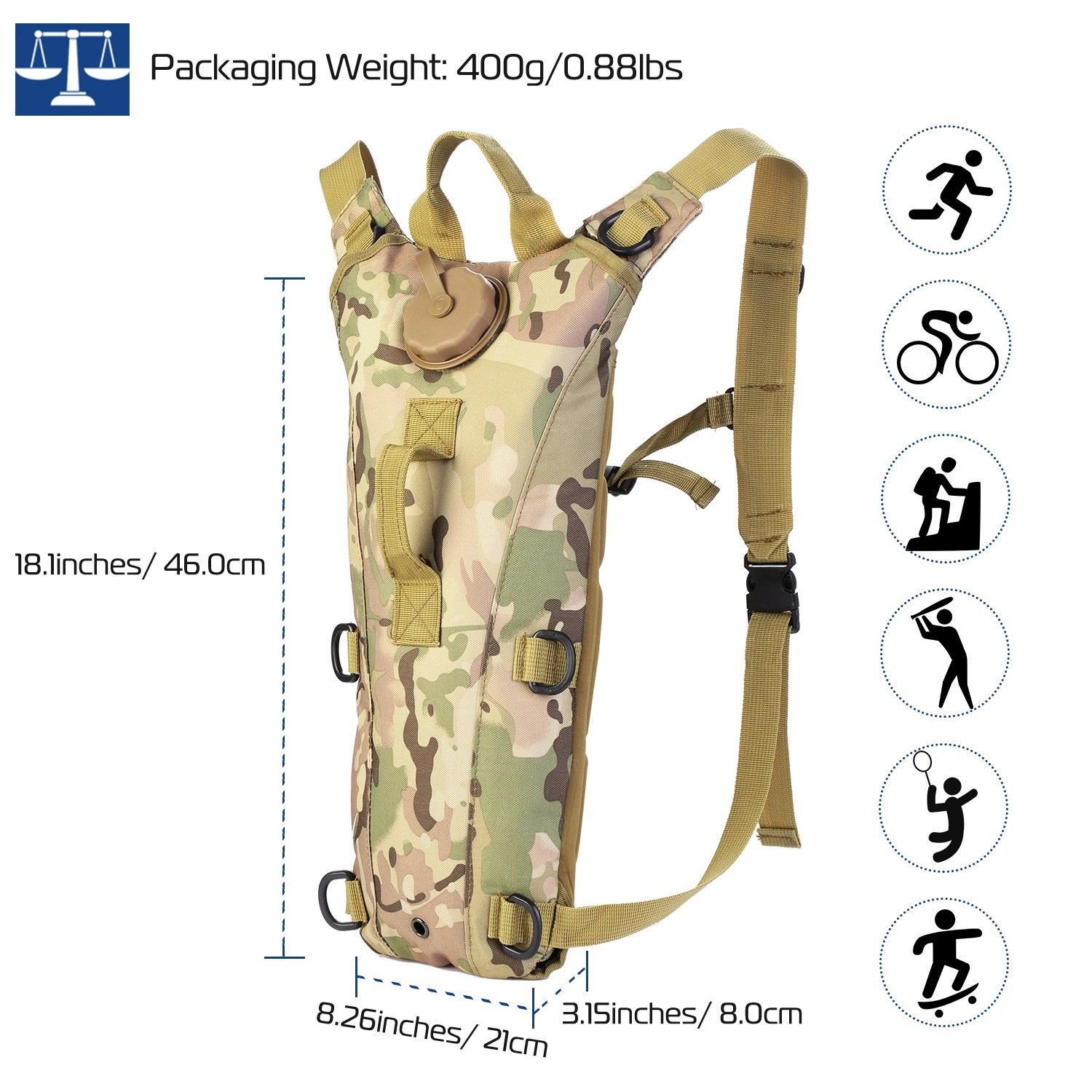 1Pc 3L Tactical Hydration Pack Water Bladder Adjustable Water Drink Backpack For Hiking Cycling Climbing Running - Image 5