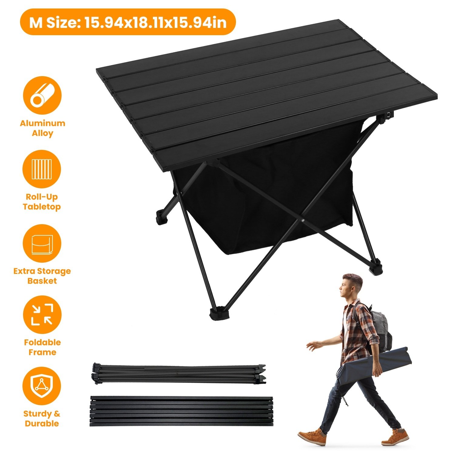 1Pc Foldable Camping Table With Storage Basket Rustproof Portable Aluminum Alloy Roll-Up Camping Table With Carrying Bag For Camping Hiking BBQ Picnic Fishing Fedex Shipping - Image 7