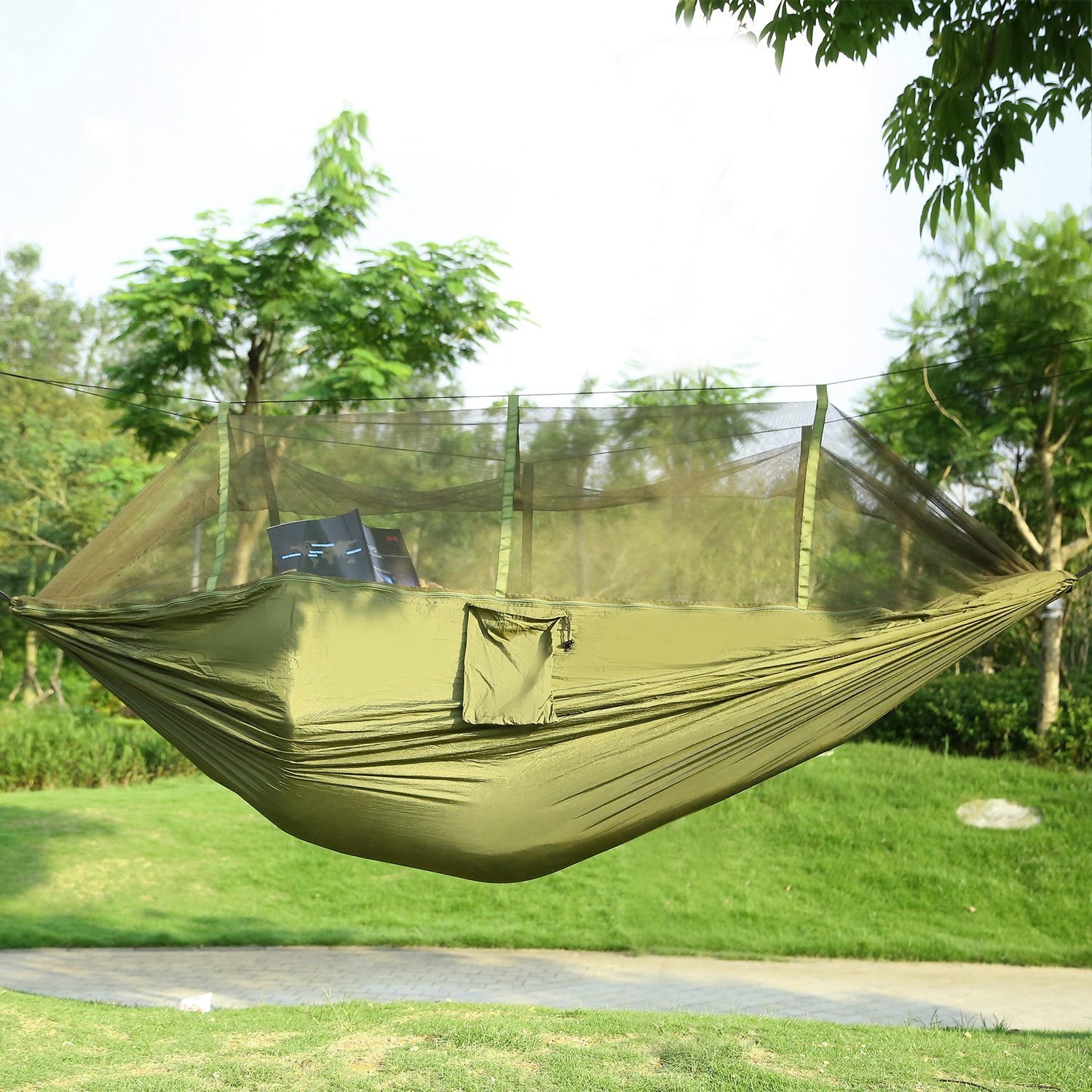 1Pc 600lbs Load 2 Persons Hammock With Mosquito Net Outdoor Hiking Camping Hommock Portable Nylon Swing Hanging Bed With Strap Hook Carry Bag - Image 9