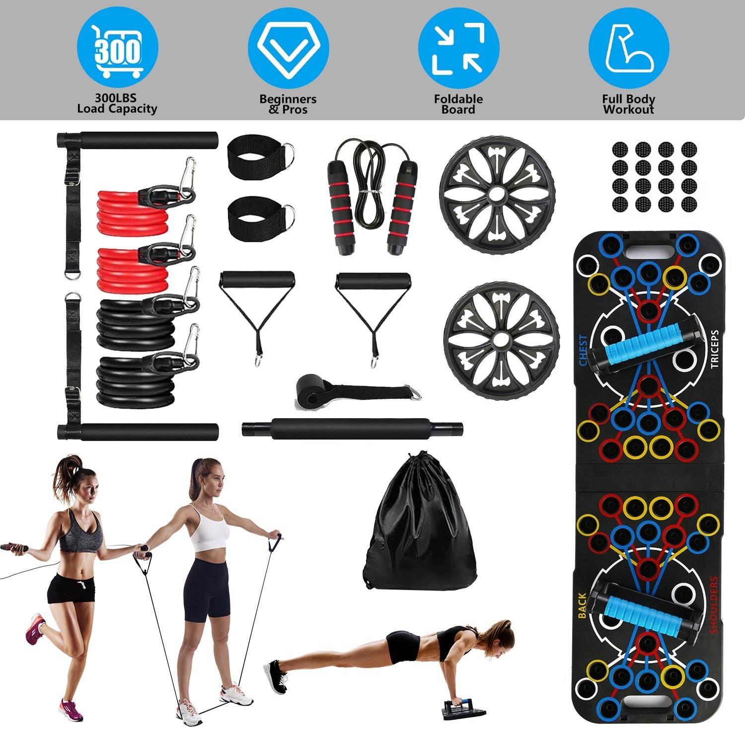 Multifunctional Push Up Board Home Strength Training Equipment With 15 Fitness Accessories Pilates Bar Resistance Band Roller Wheel Full Body Workout Home Gym Equipment - Image 10