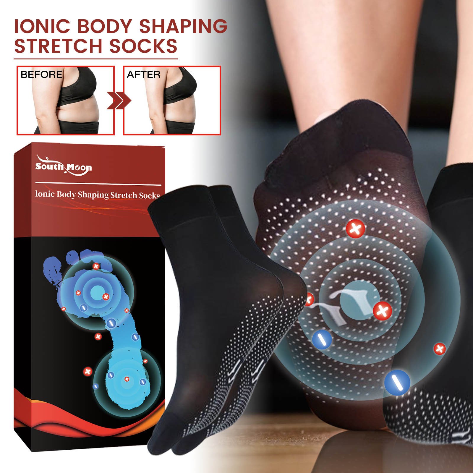 South Moon Ionic Body Shaping Stretch Socks, Outdoor Sports Comfortable Breathable Non-slip Foot Care Elastic Socks - Image 3