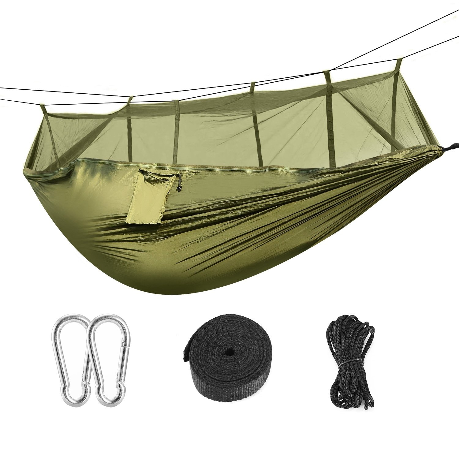 1Pc 600lbs Load 2 Persons Hammock With Mosquito Net Outdoor Hiking Camping Hommock Portable Nylon Swing Hanging Bed With Strap Hook Carry Bag - Image 8