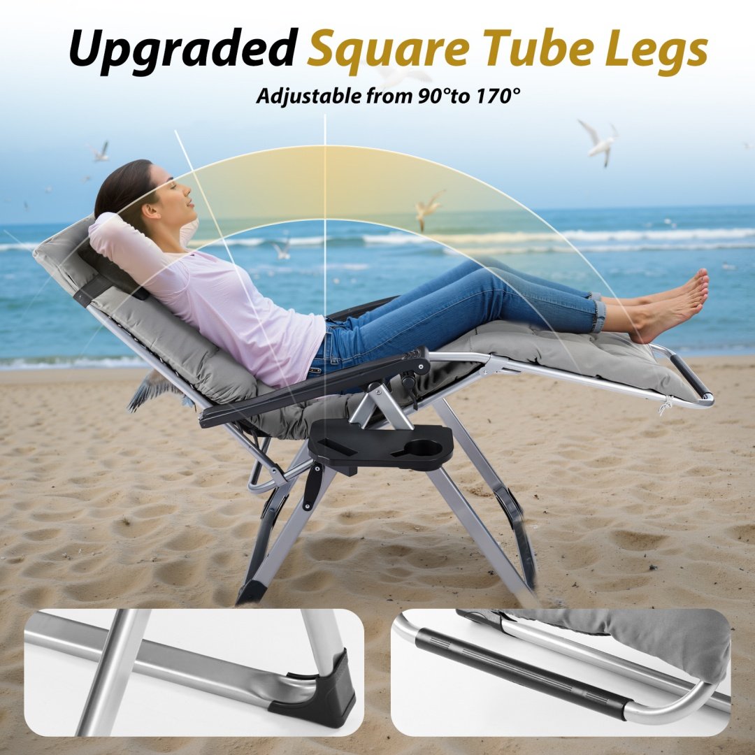 Zero Gravity Chair, Reclining Camping Lounge Chair For Indoor, Reclining Patio Chairs With Cup Holder Trays And Removable Cushion - Image 8