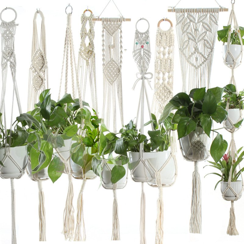 Flower Pot Net Bag Beige Cotton Rope Indoor Plant Hanger Hanging Basket Sling - Image 2