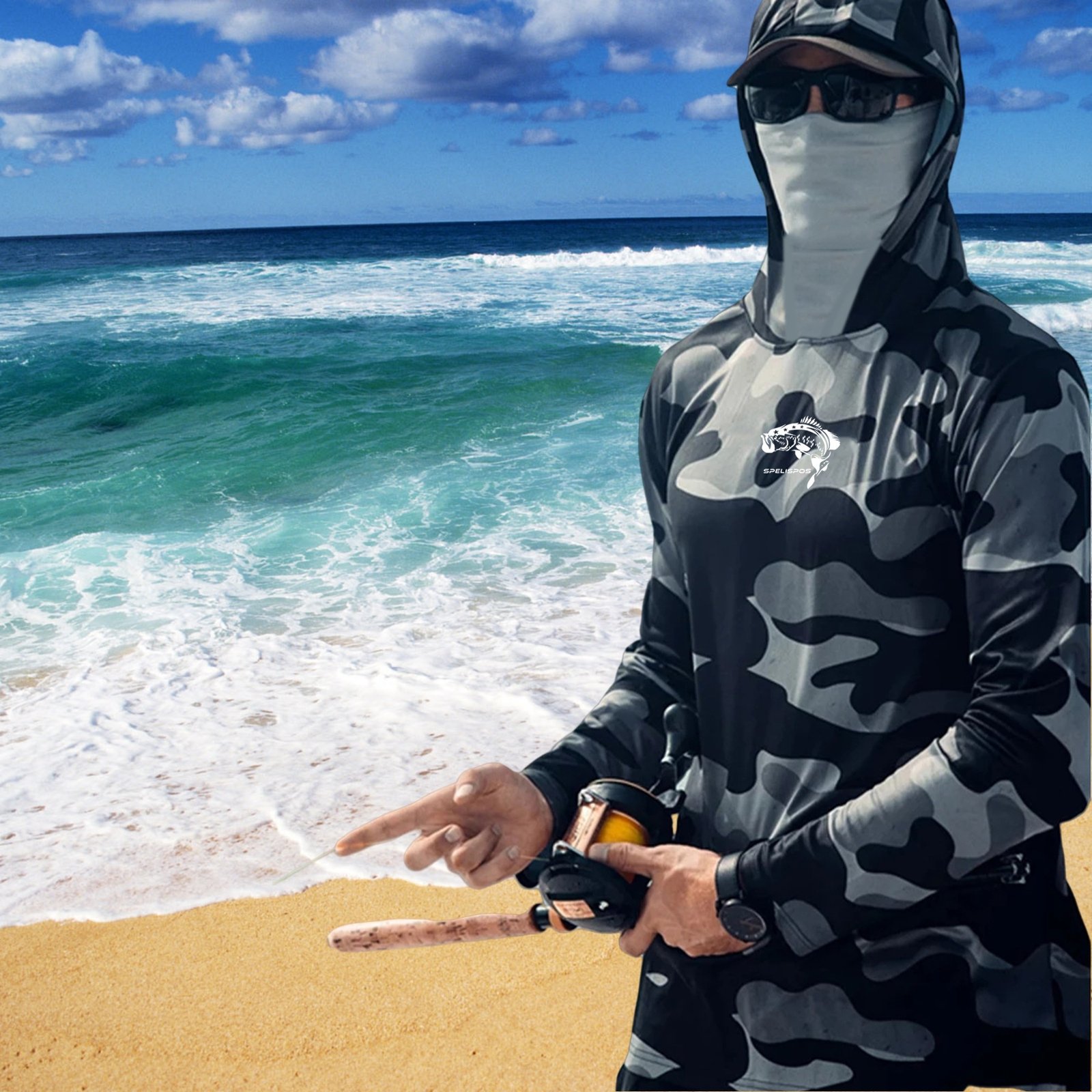 Fishing Hoodie Face Mask Neck Cover Sailing Shirt Summer Men Long Sleeve Sun Protection Hunting Jersey Camisa De Pesca Performance Fish Gear Beach Tops Wear Climbing Uniform - Image 3