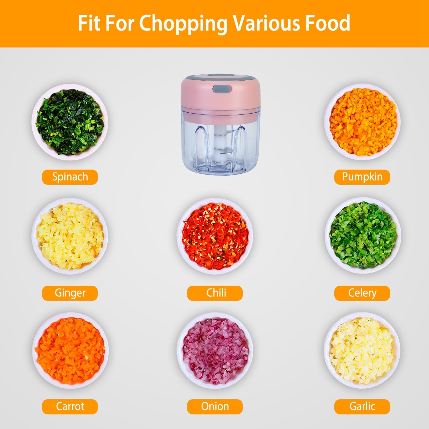 Mini Electric Garlic Chopper 8.45OZ Cordless Garlic Mincer Food Chopper Rechargeable Food Blender Chili Nut Onion Pepper Meat Ginger Food - Image 8