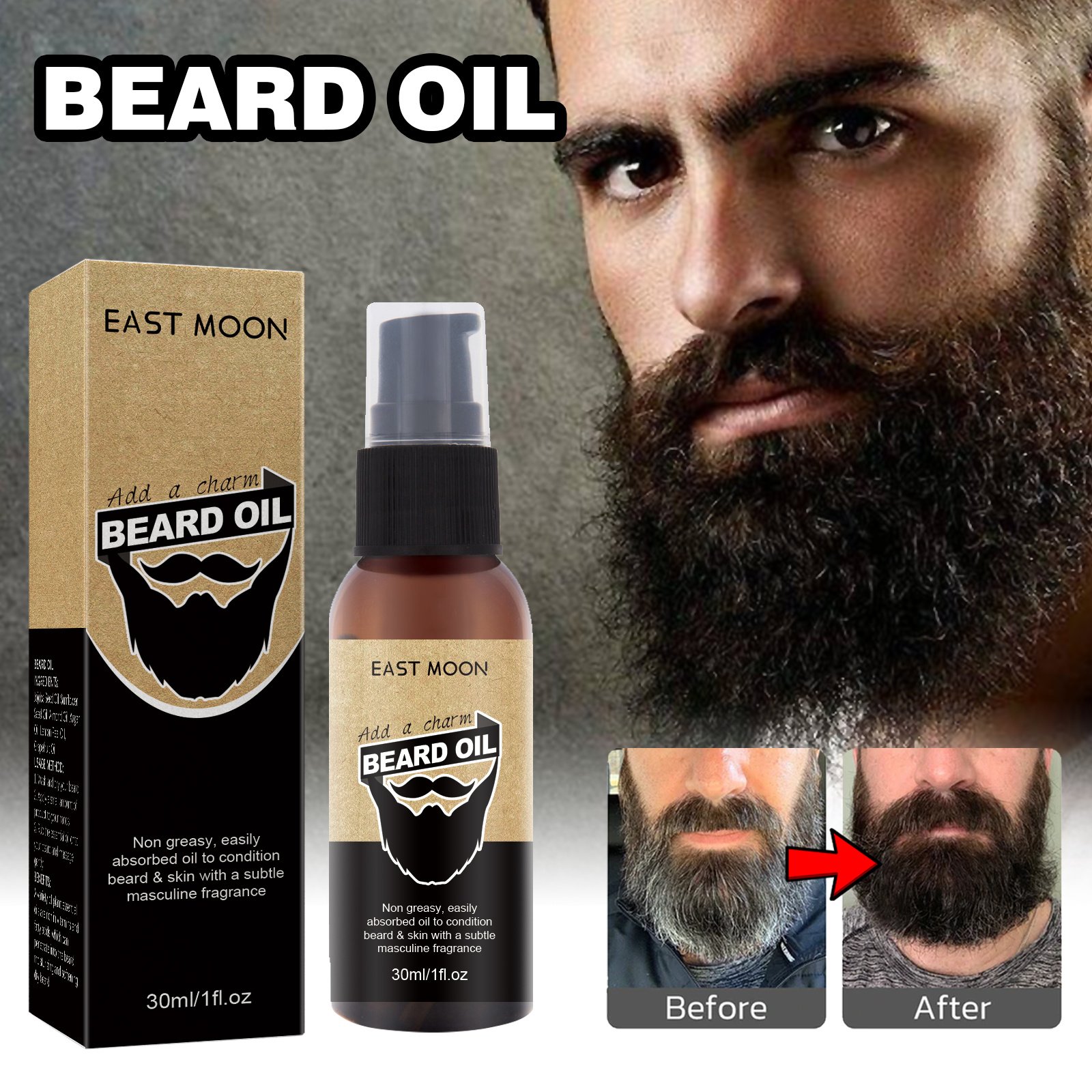 East Moon Beard Care Oil Men's Facial Sideburns Beard Styling Moisturizing Black Thick Care Oil - Image 4