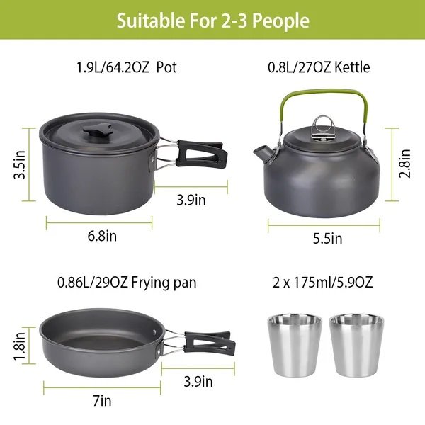 12Pcs Camping Cookware Set Camping Stove Aluminum Pot Pans Kit - Image 5