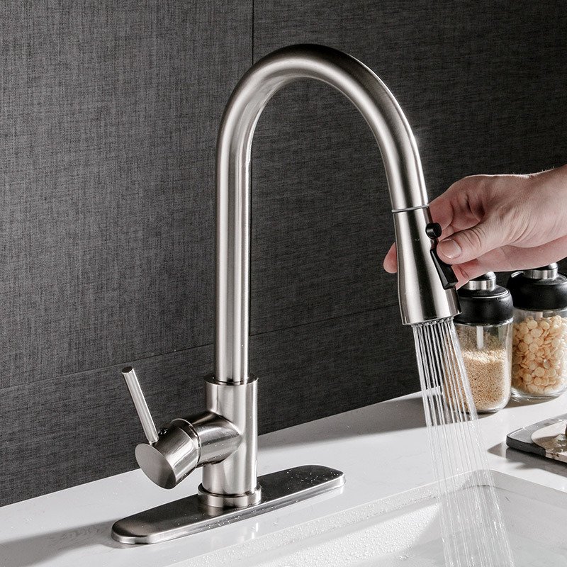Pull-out Hot And Cold Household Kitchen And Dishwashing Brushed Copper Sink Faucet - Image 2
