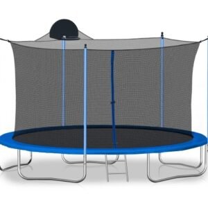 12FT Trampoline For Adults Kids With Basketball Hoop, Outdoor Trampolines W Ladder And Safety Enclosure Net For Kids And Adults