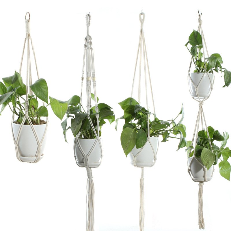 Flower Pot Net Bag Beige Cotton Rope Indoor Plant Hanger Hanging Basket Sling - Image 3