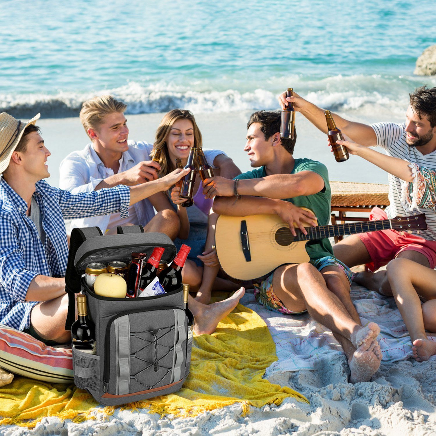 Grey-Black Options 1Pc Cooler Backpack 36 Can Leakproof Insulated Cooler Backpack With 25L 6.6Gal For Picnic Camping Beach Hiking Fishing Travel - Image 4