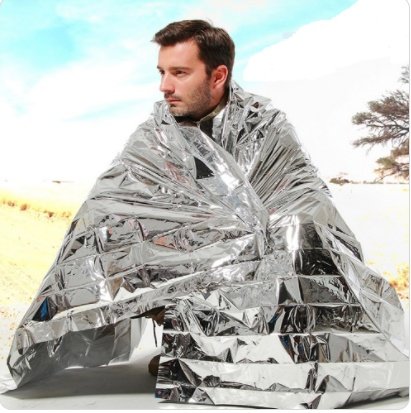 Human Body Hypothermia Lifesaving Emergency Blanket In Outdoor Field - Image 9