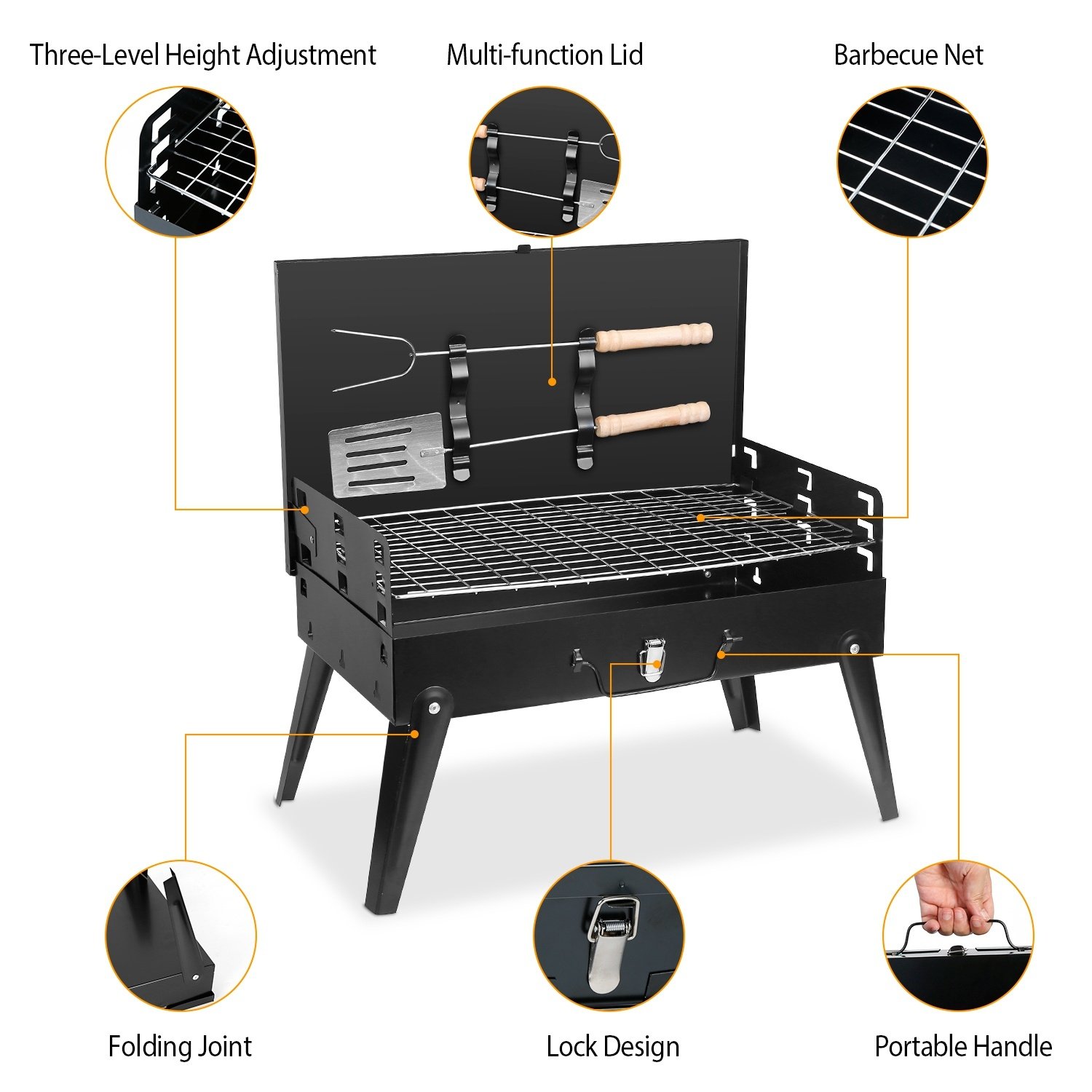 1Pc 16.7x10x17.7in Portable Charcoal Grill For Spring Summer Outdoor Activities Foldable BBQ Suitcase Grill Shelf For Outdoor Camping Picnics Garden Grilling Fedex Shipping - Image 3