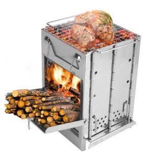 1Pc Portable Backpacking Stove For Camping Hiking Picnic BBQ Outdoor Cooker Folding Travel Charcoal Stove With Handle Carry Bag 2 Bolts
