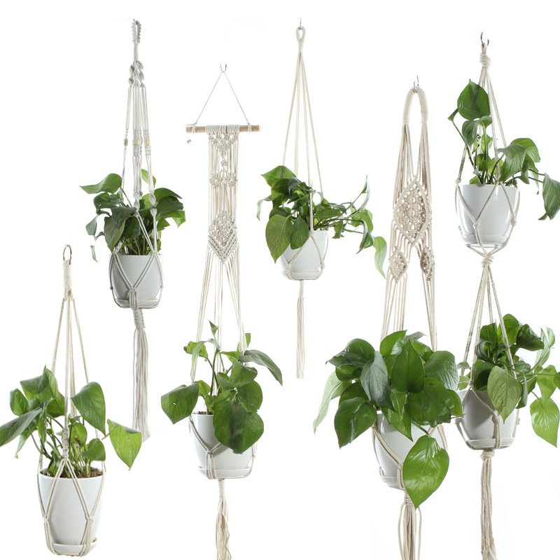 Flower Pot Net Bag Beige Cotton Rope Indoor Plant Hanger Hanging Basket Sling - Image 5