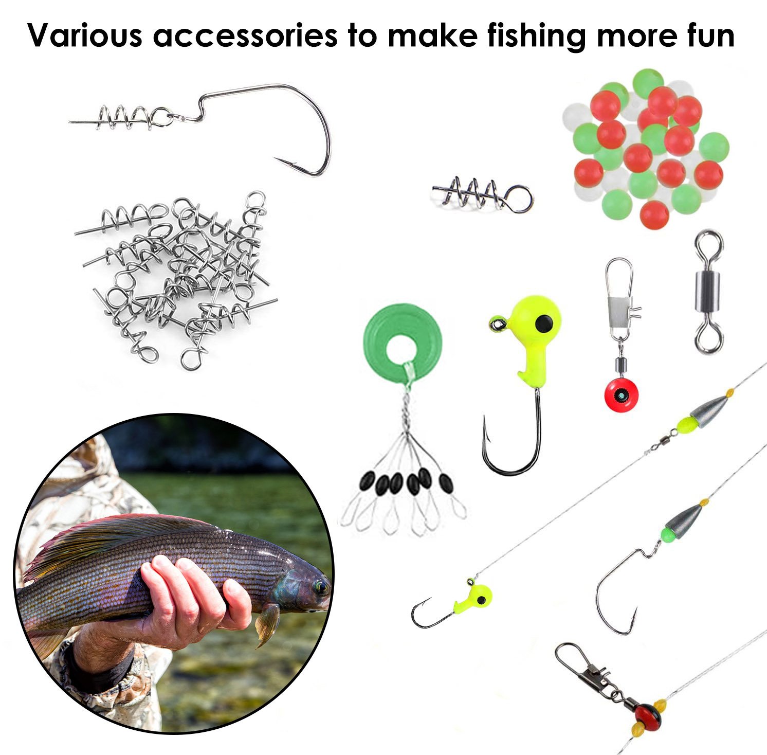 188Pcs Fishing Accessory Kit Portable Fishing Set Including Jig Hooks Sinker Weights Spoon Lure Removable Split Shot With Tackle Box For Fathers Day Gift - Image 2