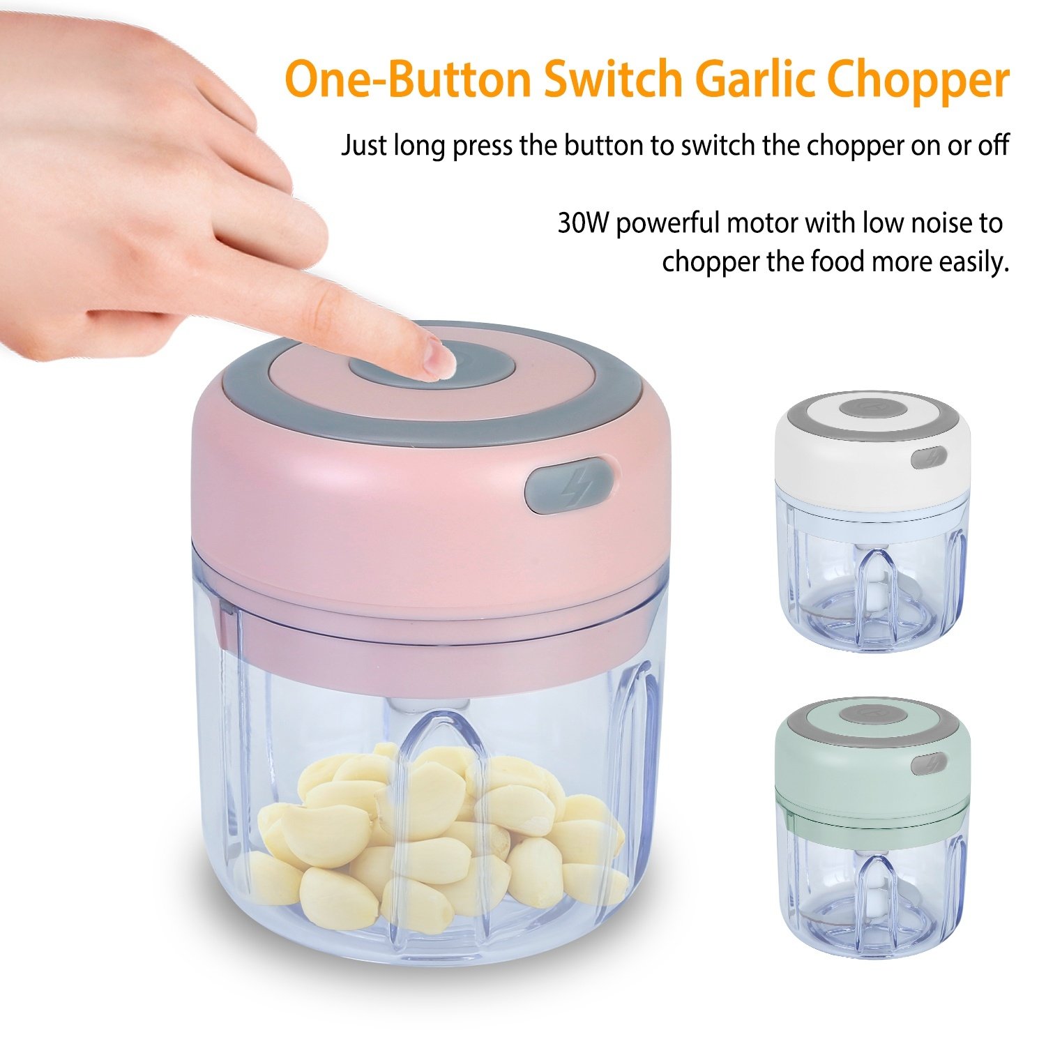 Mini Electric Garlic Chopper 8.45OZ Cordless Garlic Mincer Food Chopper Rechargeable Food Blender Chili Nut Onion Pepper Meat Ginger Food - Image 2