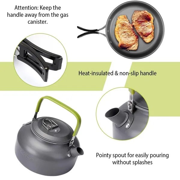 12Pcs Camping Cookware Set Camping Stove Aluminum Pot Pans Kit - Image 3