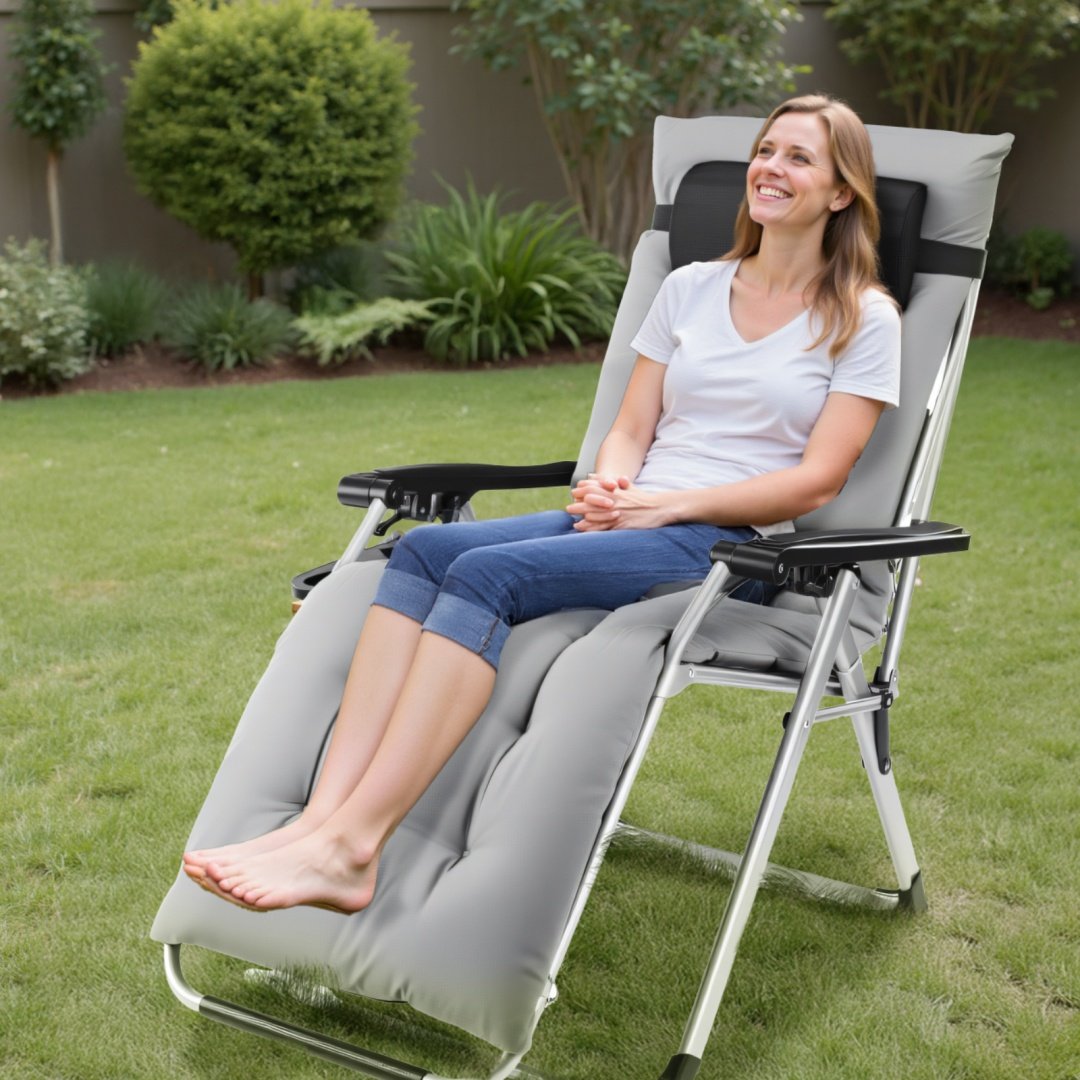 Zero Gravity Chair, Reclining Camping Lounge Chair For Indoor, Reclining Patio Chairs With Cup Holder Trays And Removable Cushion - Image 4