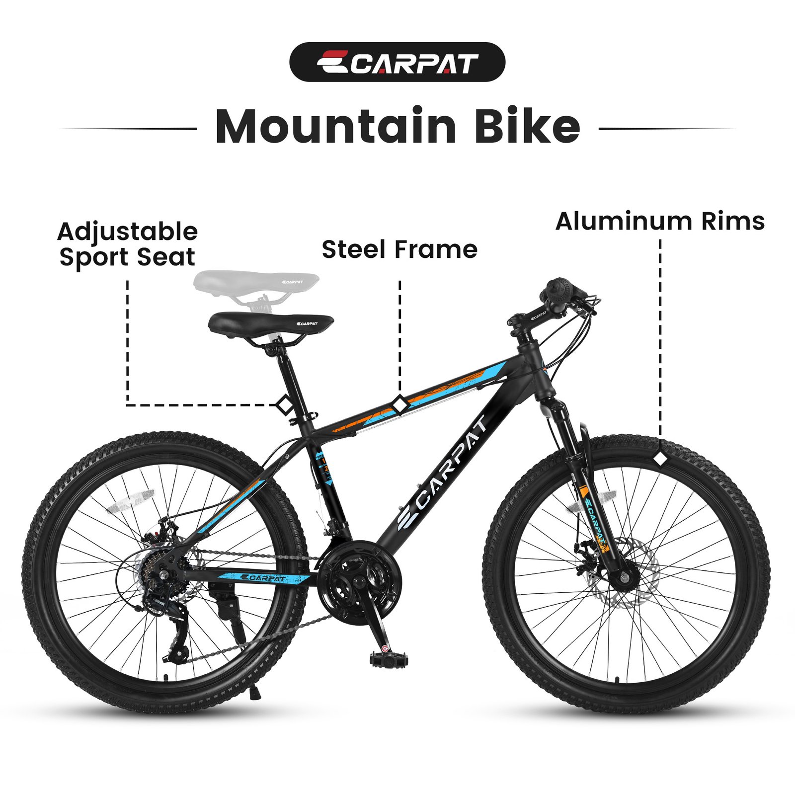 S26102 26 Inch Mountain Bike, Shimano 21 Speeds With Mechanical Disc Brakes, High-Carbon Steel Frame, Suspension Bikes Mountain Bicycle For Teenagers - Image 9