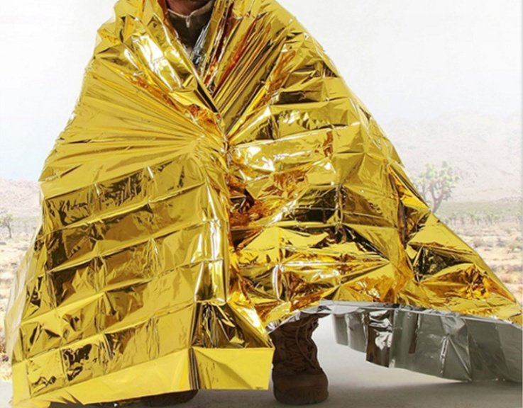 Human Body Hypothermia Lifesaving Emergency Blanket In Outdoor Field - Image 2