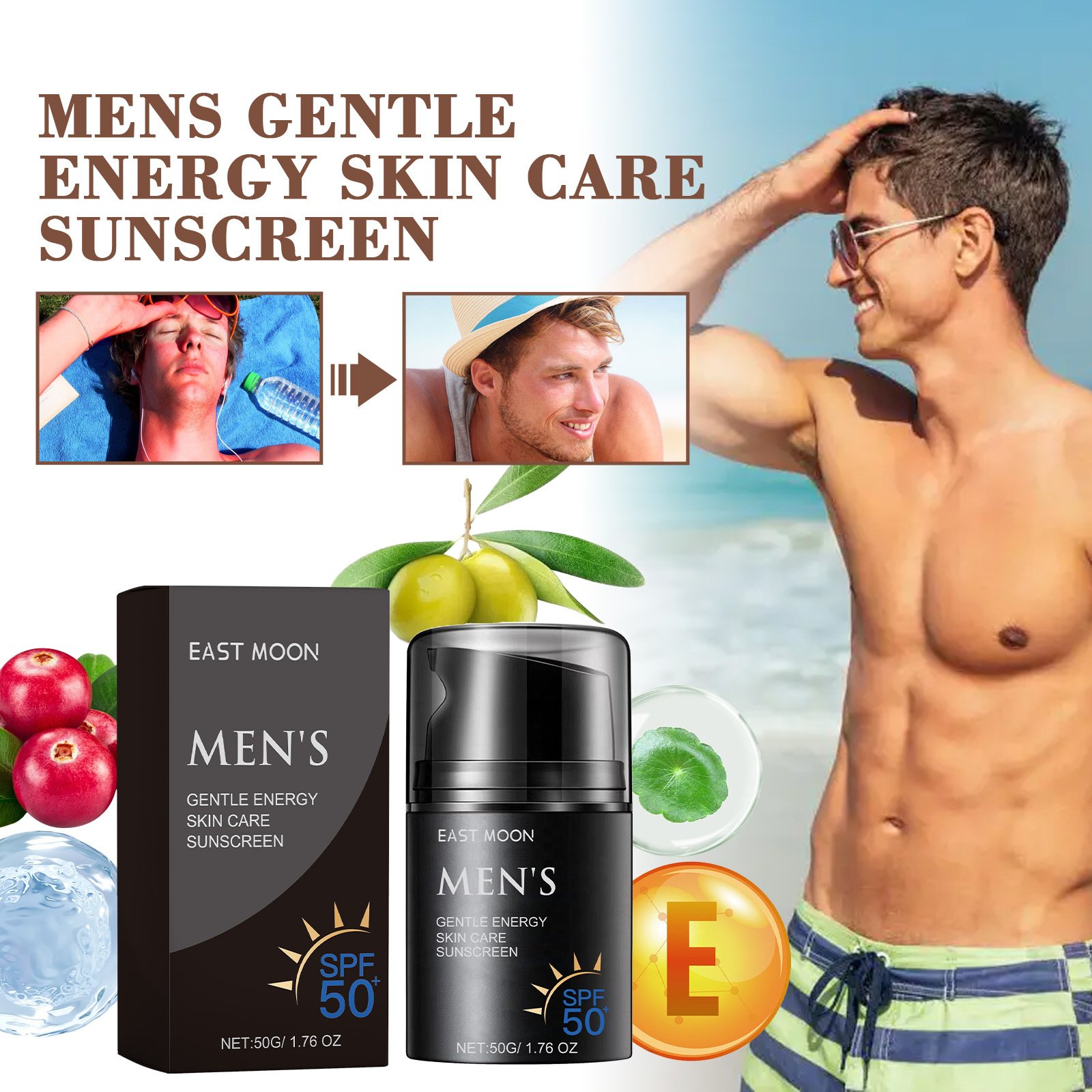 East Moon Enhanced Sunscreen For Men, Summer Outdoor Uv Protection Moisturizing Mild Refreshing Protective Cream - Image 4