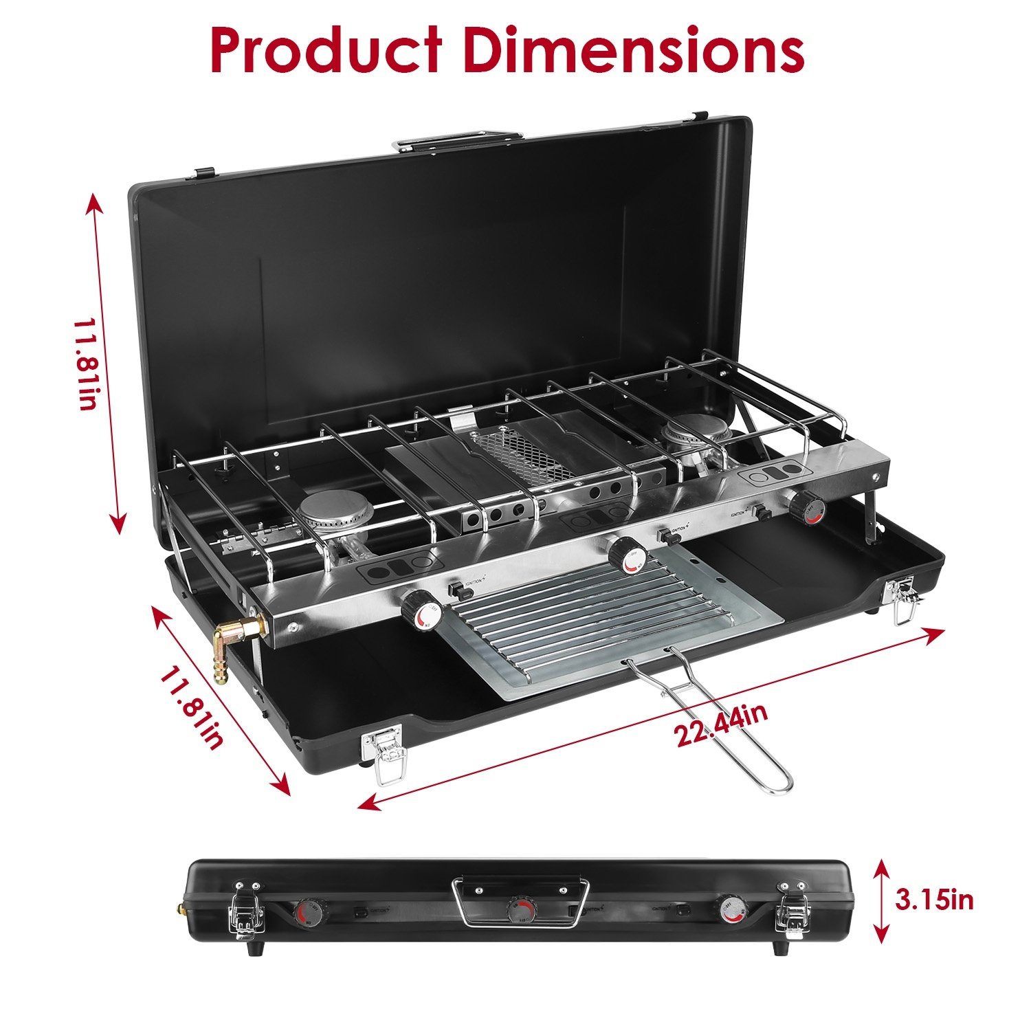 3 Burner Camping Stove 20000 BTU Portable Foldable Propane Stove With Toast Tray Windshield Portable Handle Outdoor Cooking Gas Stove For RV Camping BBQ Picnic - Image 5