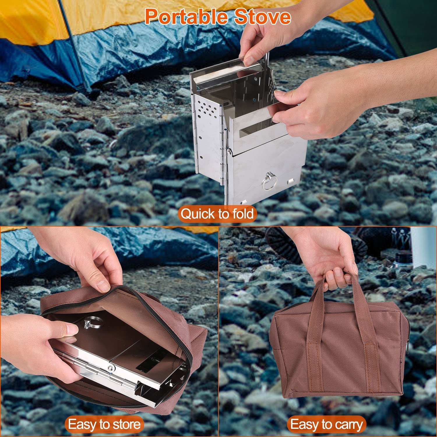 1Pc Portable Backpacking Stove For Camping Hiking Picnic BBQ Outdoor Cooker Folding Travel Charcoal Stove With Handle Carry Bag 2 Bolts - Image 6