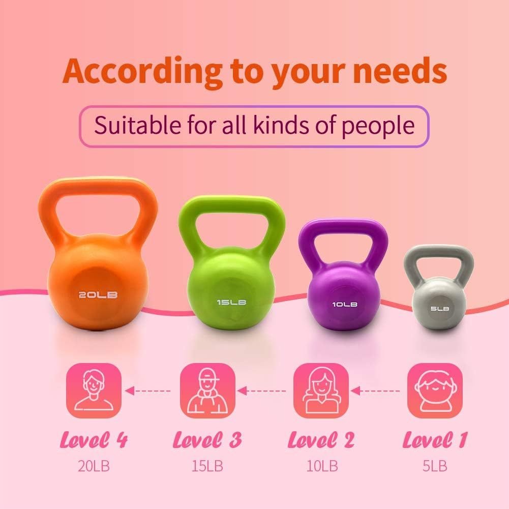 15lbs Kettlebell Set, Strength Training Kettlebells Weight Set For Women, Vinyl Coated Kettle Bell For Home Gym Workout Weight Lifting Equipment, Comfortable Grip Wide Handle Weights - Image 5