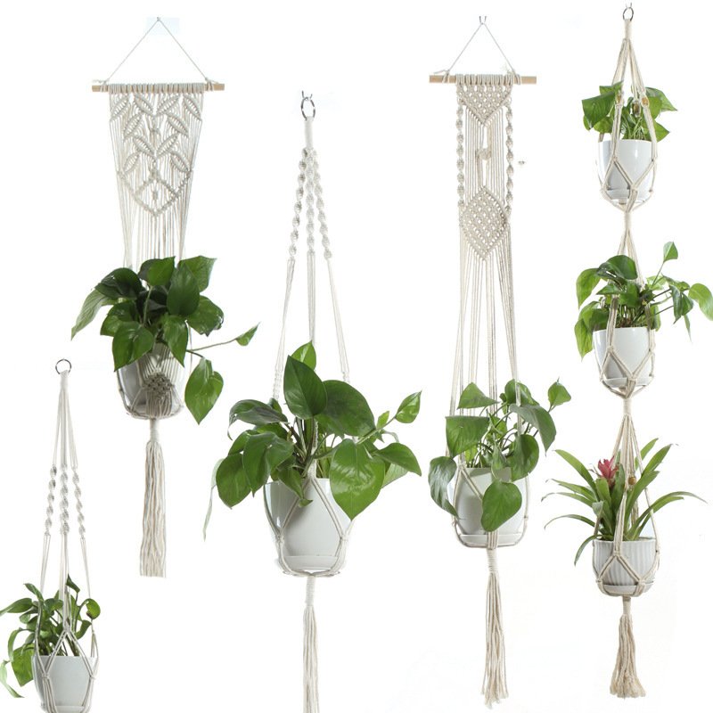 Flower Pot Net Bag Beige Cotton Rope Indoor Plant Hanger Hanging Basket Sling - Image 4